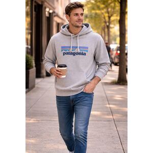 Patagonia Logo Hoodie Gray Pullover Casual Everyday Essential Men’s Small